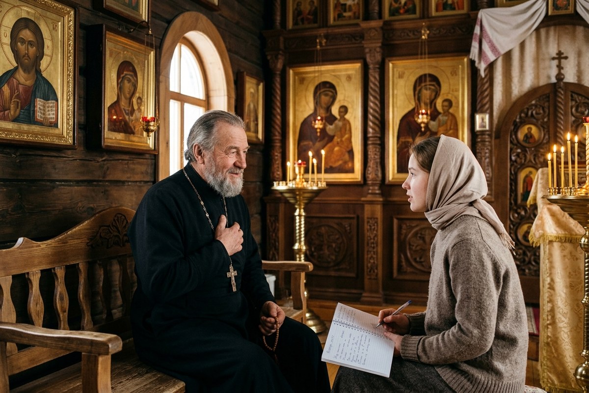 Священник беседует с прихожанином в храме: пастырские наставления и ответы на духовные вопросы