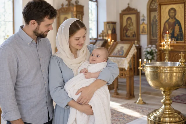 Родители с ребёнком в храме