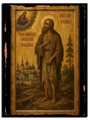 Иосиф Заоникиевский (Вологодский) преподобный, Христа ради юродивый — икона на массиве сибирского кедра
