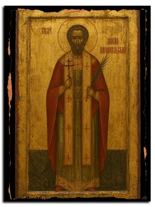 Мокий Амфипольский священномученик — икона на массиве сибирского кедра