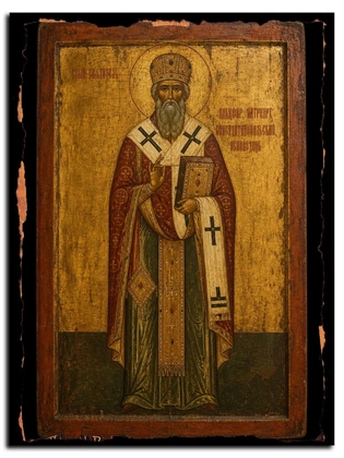 Никифор, патриарх Константинопольский, исповедник, святитель — икона на массиве сибирского кедра