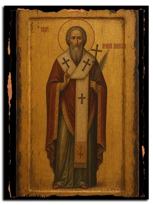 Ириней Лионский священномученик — икона на массиве сибирского кедра