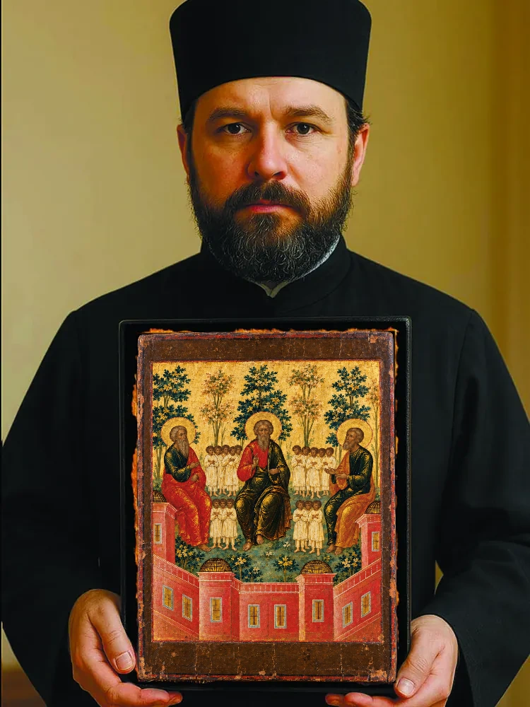 Лоно Авраамово — Резной оборот с крестом «Спаси и сохрани»