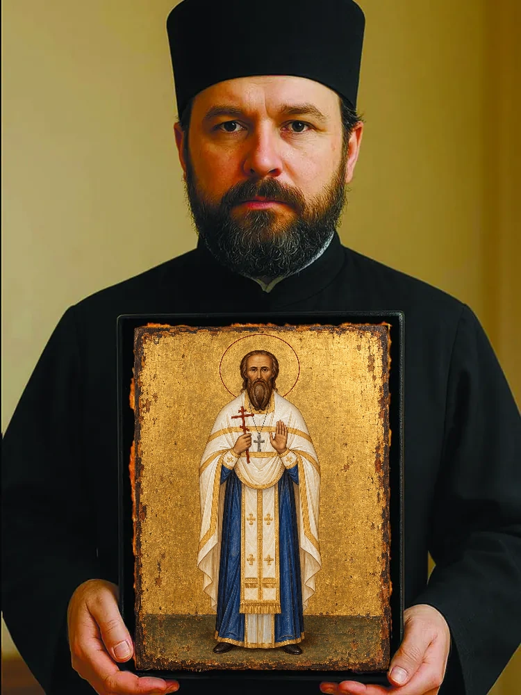Александр Минервин, священномученик — Резной оборот с крестом «Спаси и сохрани»