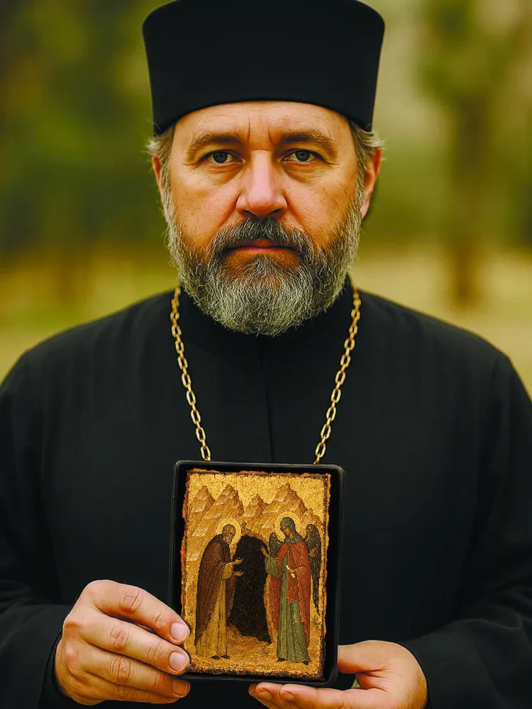 Пахомий и ангел — В руках мастера (малый формат 10×12 см)