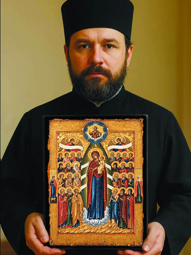 Всех скорбящих радость Харбинская — Резной оборот с крестом «Спаси и сохрани»