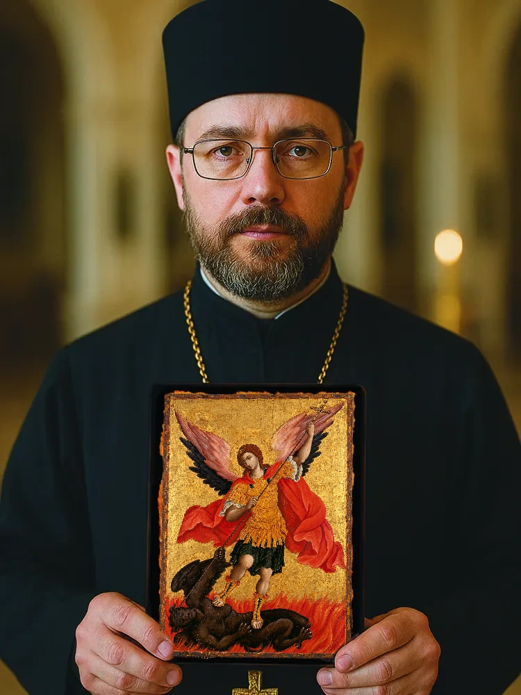 Архангел Михаил, попирающий диавола — Большой храмовый и подарочный формат 30×40 см