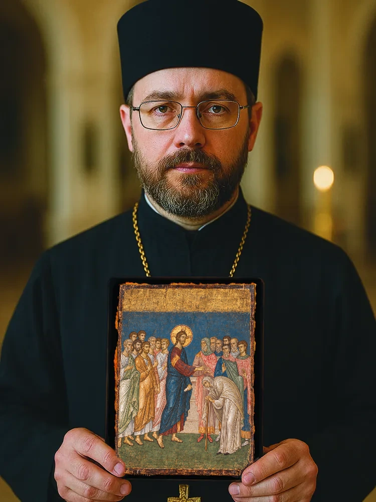 Исцеление согбенной женщины — Большой храмовый и подарочный формат 30×40 см