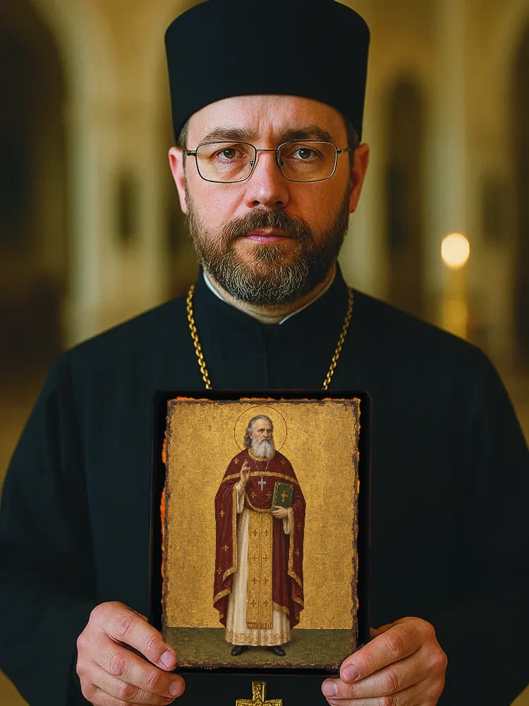 Священноисповедник Михаил Виноградов, священник — Большой храмовый и подарочный формат 30×40 см