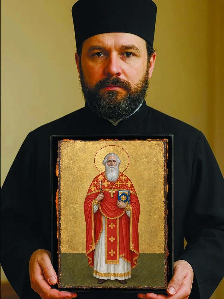 Священномученик Алексий Лельчицкий — Резной оборот с крестом «Спаси и сохрани»