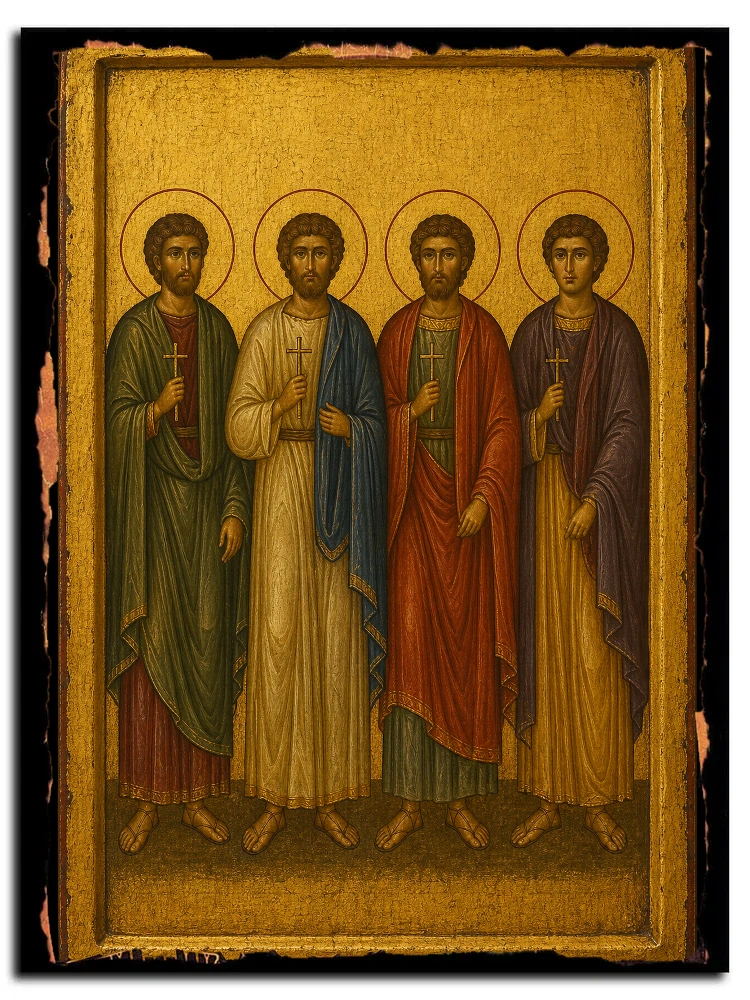 Мученики Елпидифор, Дий, Вифоний и Галик — икона на дереве ручной работы