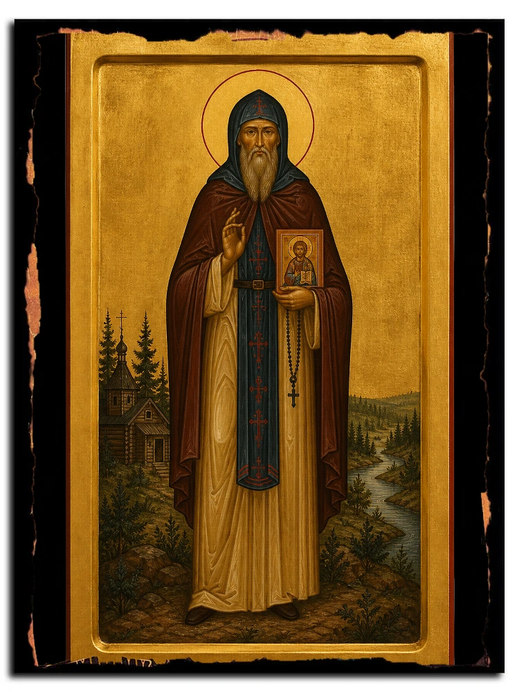 Кукша Печерский, просветитель вятичей, преподобный — икона на дереве ручной работы