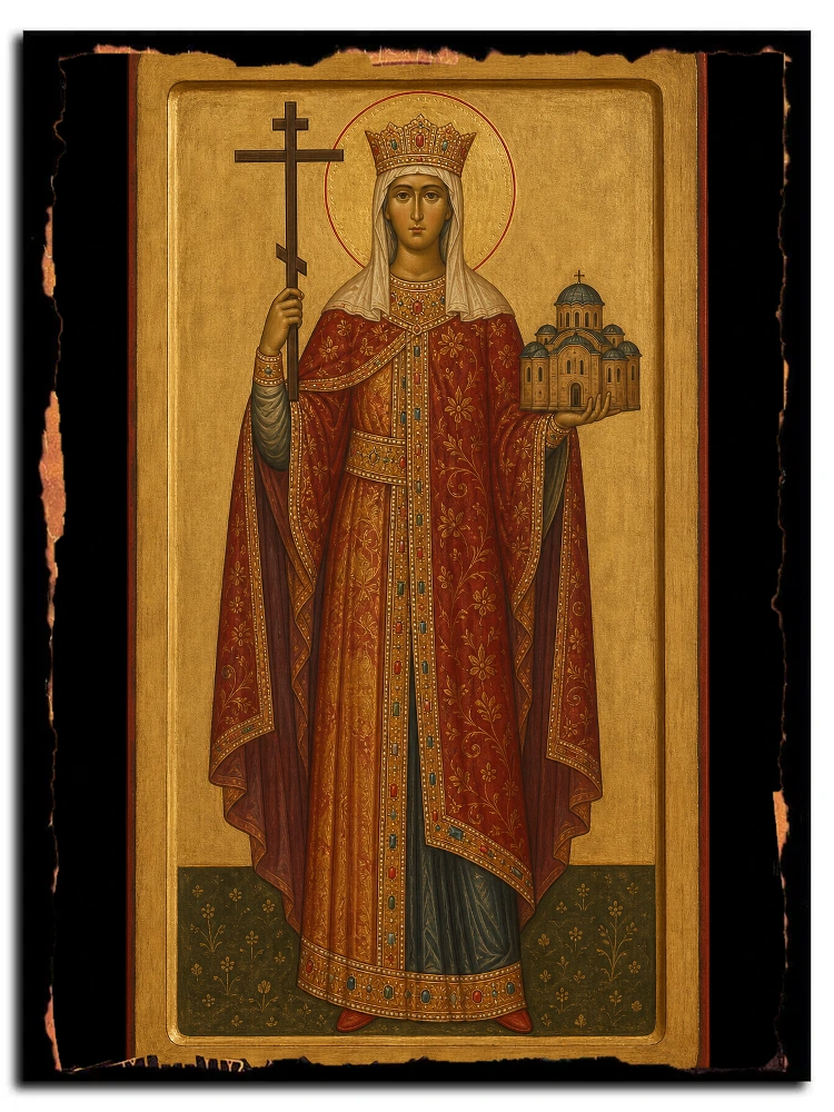 Елена Константинопольская, царица, равноапостольная — икона на дереве ручной работы
