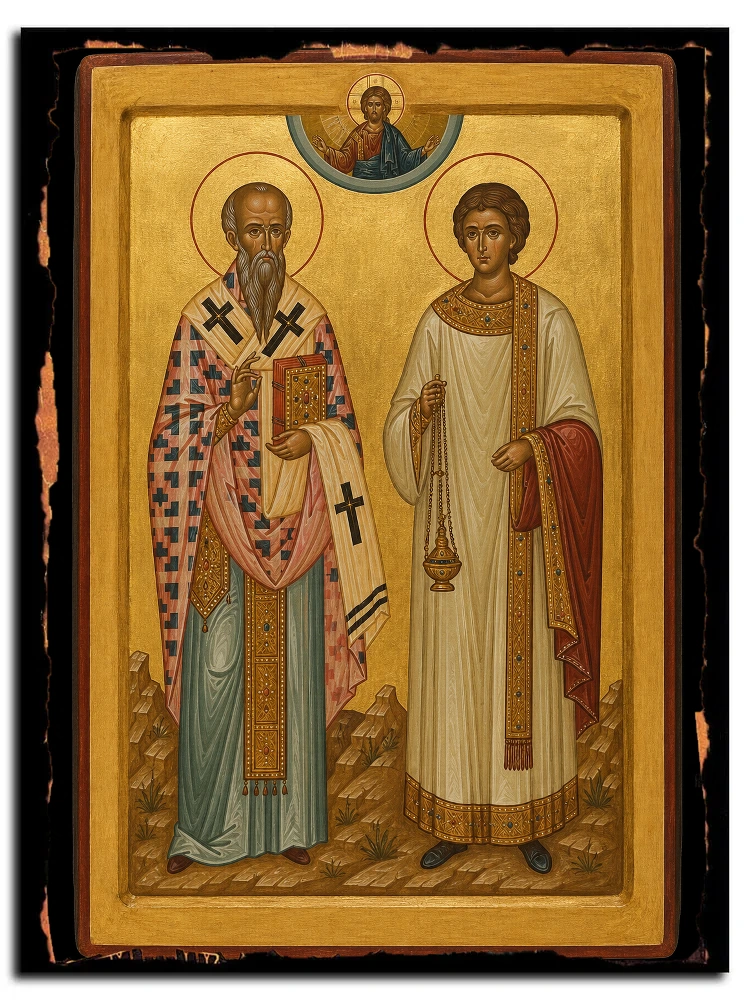 Карп, епископ Фиатирский, священномученик Папила, диакон, священномученик — икона на дереве ручной работы