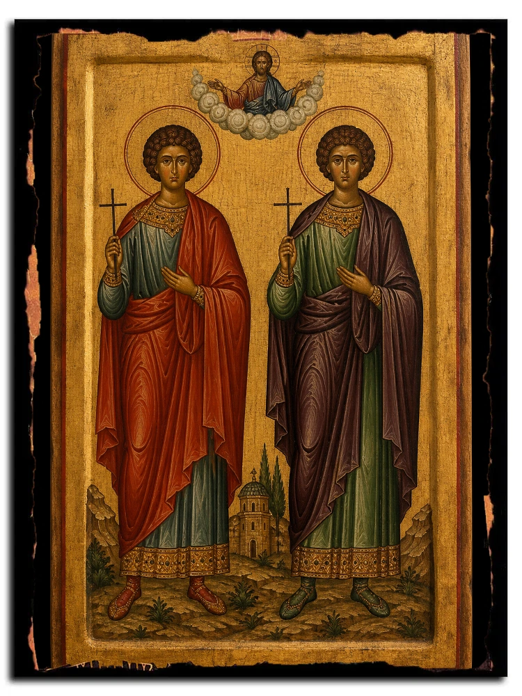 Святые Зинон и Зоил — икона на дереве ручной работы
