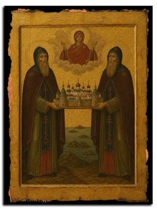 Зосима и Савватий Соловецкие — икона на дереве