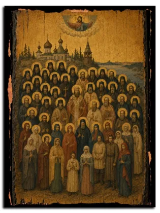 Собор новомучеников и исповедников земли Карельской — икона на дереве