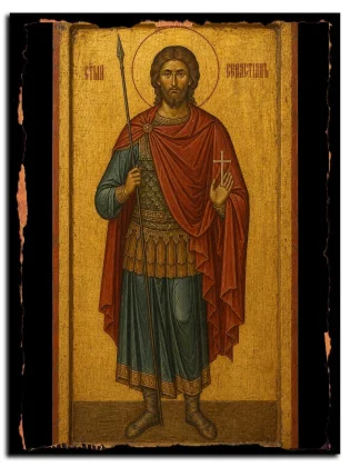 Севастиан Медиоланский и дружина его, мученик — икона на натуральном дереве