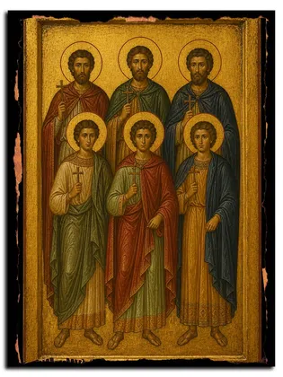 Мученики Агафоник, Зотик, Феопрепий, Акиндин, Севериан и прочие — икона на дереве