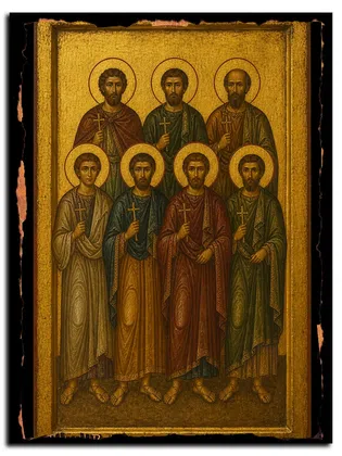Мученики Александр, Алфей, Зосима, Марк, Никон, Неон, Илиодор и прочие — икона на дереве
