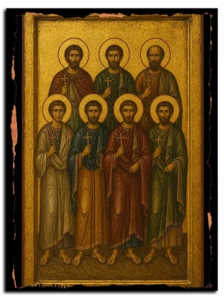 Мученики Александр, Алфей, Зосима, Марк, Никон, Неон, Илиодор и прочие — икона на натуральном дереве