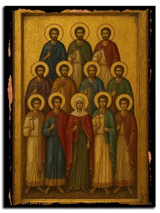 Мученики Иулиан, Маркиан, Иоанн, Иаков, Алексий, Димитрий, Фотий, Петр, Леонтий, Мария и другие — икона на дереве