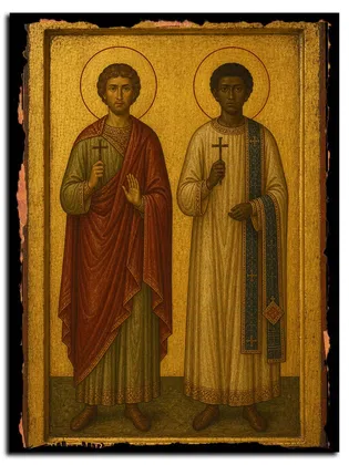 Мученики Полиевкт Кесарийский (Каппадокийский) и Тимофей Мавританский, диакон — икона на дереве
