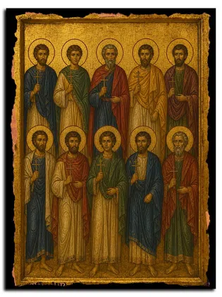 Мученики Саторний, Иакисхол, Фавстиан, Ианнуарий, Марсалий, Евфрасий, Маммий, Мурин, Зинон, Евсевий — икона на дереве