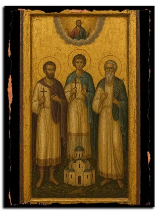 Мученики Трофим, Савватий и Доримедонт — икона на дереве