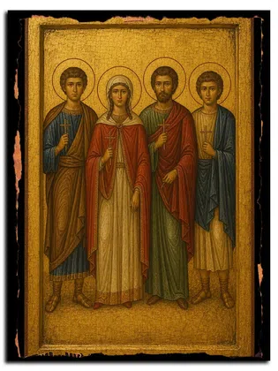 Мученики Варвар, Каллимах, Вакх и Дионисий Фракийские — икона на дереве