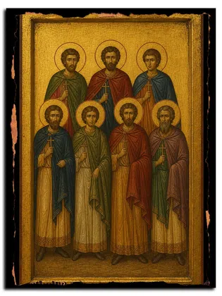 Мученики Викторин, Виктор, Никифор, Клавдий, Диодор, Серафион и Папий — икона на дереве