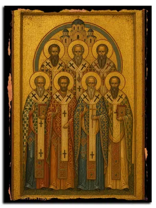 Память святых отцов семи Вселенских Соборов — икона на дереве
