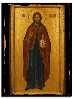 Николай (Цикура), послушник, преподобномученик — икона на натуральном дереве