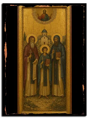Преподобные Карион монах и сын его Захария, Египтяне — икона на дереве
