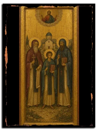 Преподобные Карион монах и сын его Захария, Египтяне — икона на натуральном дереве