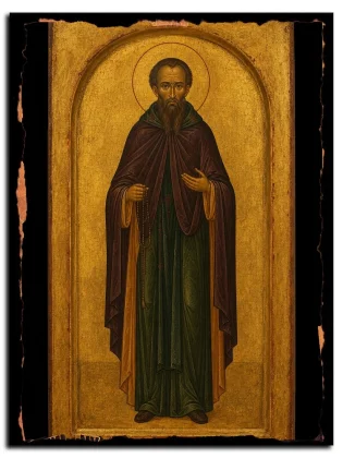Афанасий Печерский, затворник, преподобный — икона на натуральном дереве