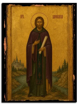 Амфилохий Почаевский (Головатюк), преподобный — икона на натуральном дереве