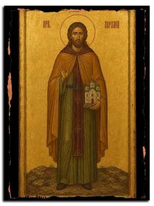 Аврамий (Авраамий) Печерский, Трудолюбивый, преподобный — икона на натуральном дереве