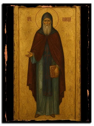 Евмений Гортинский, Кудумский, преподобный — икона на натуральном дереве
