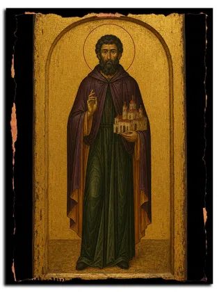 Георгий Святогорец, Иверский (Афонский), ктитор, преподобный — икона на дереве