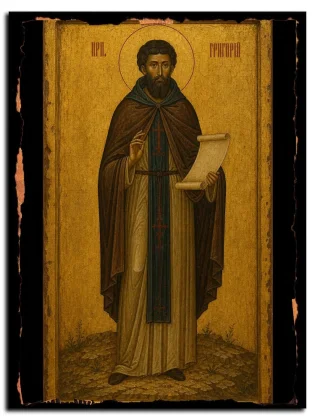 Григорий Печерский, затворник, преподобный — икона на натуральном дереве