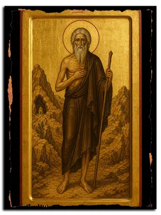 Кириак Палестинский, отшельник, преподобный — икона на дереве