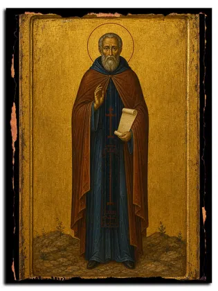 Лонгин Печерский, вратарь, Трудолюбивый, преподобный — икона на дереве