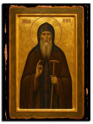 Онуфрий Перцовский, Вологодский, преподобный — икона на натуральном дереве
