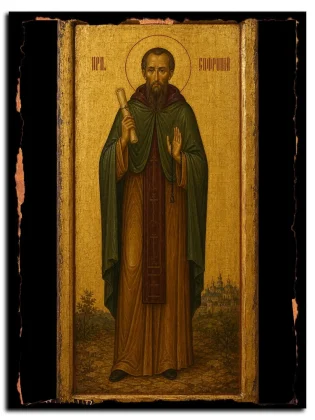 Софроний Печерский, затворник, преподобный — икона на натуральном дереве