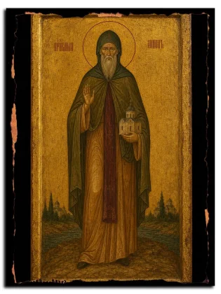 Зинон Печерский, постник, преподобный — икона на натуральном дереве