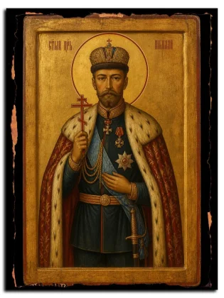 Император Николай II, страстотерпец — икона на натуральном дереве