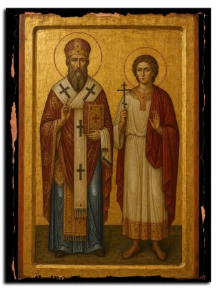 Феопемпт, епископ Никомидийский и мученик Феона, священномученик — икона на натуральном дереве