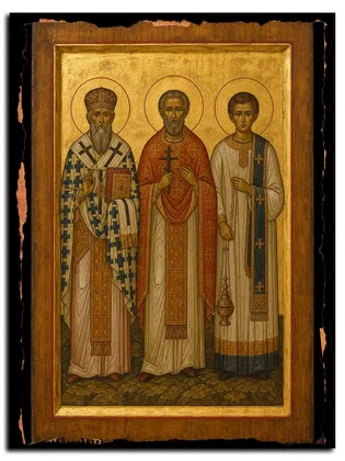 Священномученики Акепсим, епископ, Иосиф, пресвитер и Аифал, диакон — икона на дереве