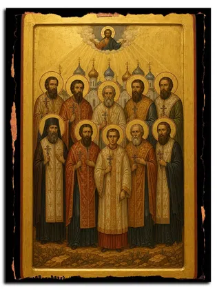 Священномученики Мануил, Георгий, Петр, Леонтий, Сионий, Гавриил, Иоанн, Леонт, Парод, и прочие 377 — икона на дереве
